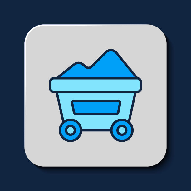 煤矿小车图标孤立的蓝色背景。工厂煤矿小车。向量图片下载