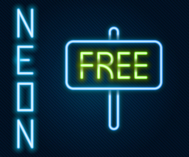 发光的霓虹灯线免费图标孤立的黑色背景。色彩缤纷的轮廓概念。向量图片下载