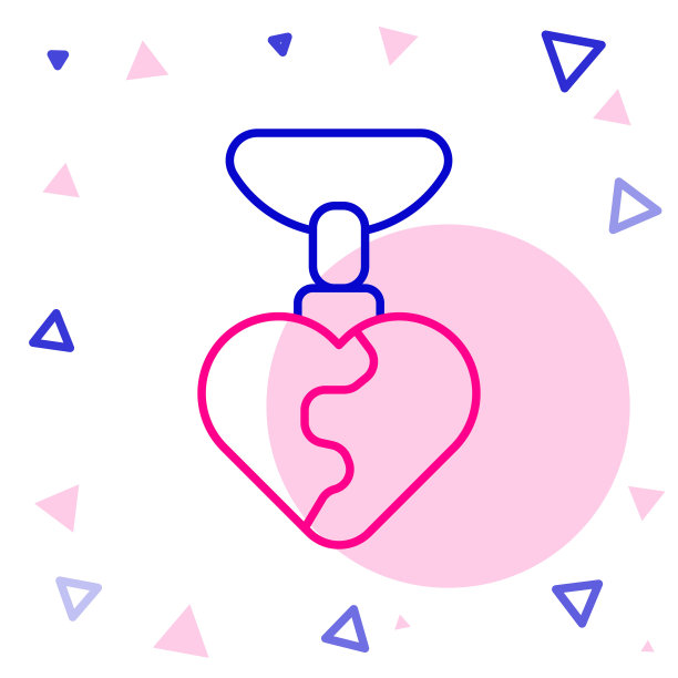 线项链与心形吊坠图标隔离在白色背景。珠宝装饰。妇女节快乐。色彩缤纷的轮廓概念。向量图片下载