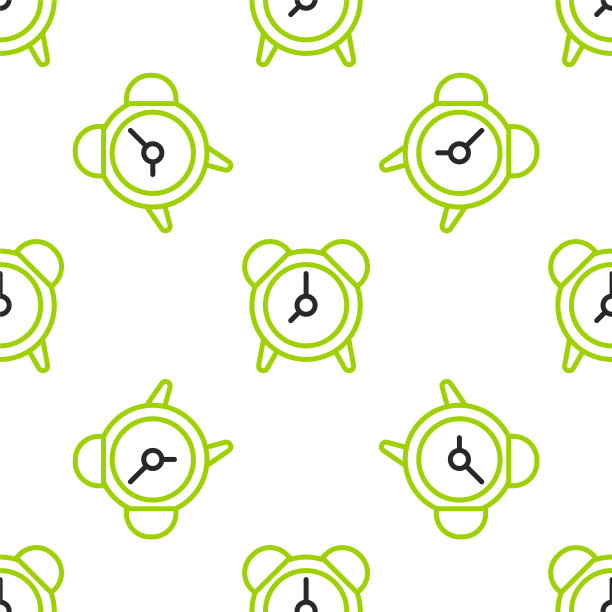 线闹钟图标隔离无缝图案白色背景。起床，起床的概念。时间信号。向量图片下载