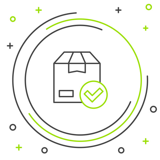 线包装盒与复选标记图标隔离在白色背景上。有勾号的包裹箱。批准送货或成功收到包裹。色彩缤纷的轮廓概念。向量图片下载