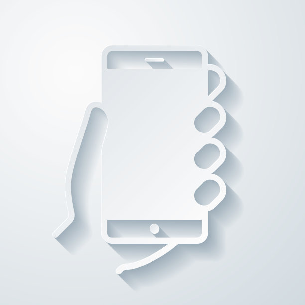 手握手机。空白背景上剪纸效果的图标图片下载