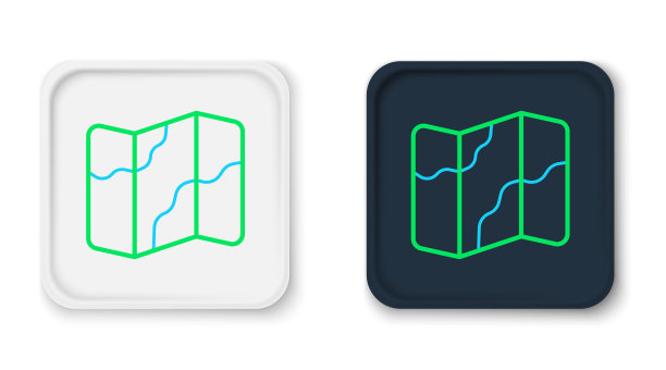 线露营和徒步旅行的地图图标孤立的白色背景。色彩缤纷的轮廓概念。向量图片下载