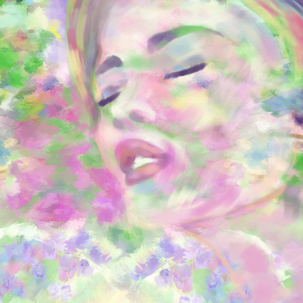 一个女孩的肖像闭上眼睛在印象派风格使用粉彩技术图片下载