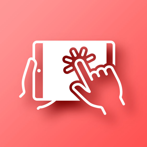 手触屏平板电脑。图标在红色背景与阴影图片下载