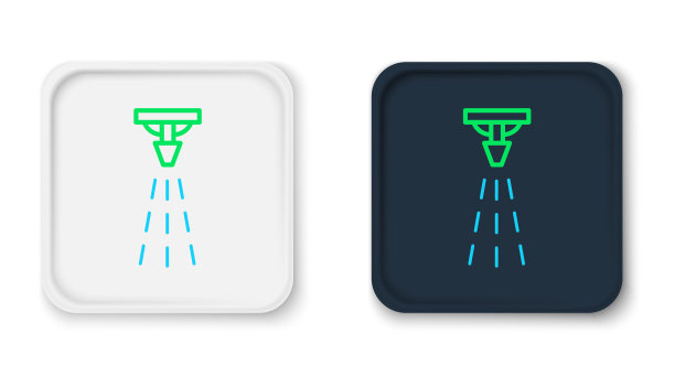 线消防喷淋系统图标隔离在白色背景。喷头，灭火器固体图标。色彩缤纷的轮廓概念。向量图片下载