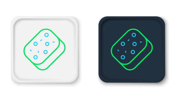 线条海绵与气泡图标隔离在白色背景。洗碗用的一缕猪油。清洁服务标志。色彩缤纷的轮廓概念。向量图片下载