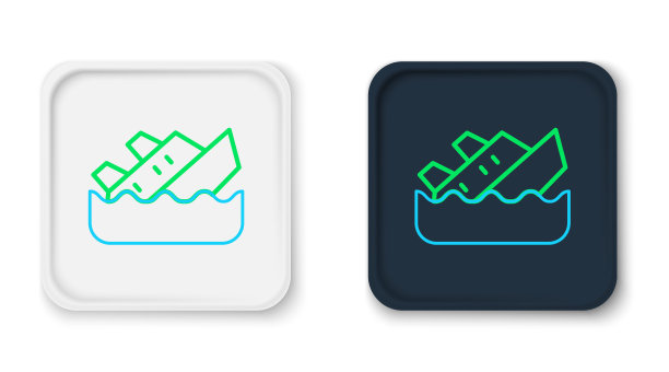 线沉没邮轮图标孤立的白色背景。旅游、旅游、航海、运输。航次客轮、邮轮。色彩缤纷的轮廓概念。向量图片下载