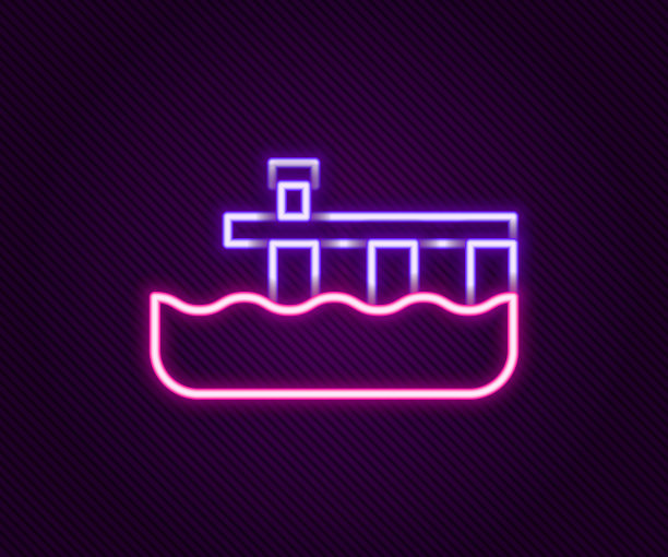 发光的霓虹灯线海滩码头码头图标孤立的黑色背景。色彩缤纷的轮廓概念。向量图片下载