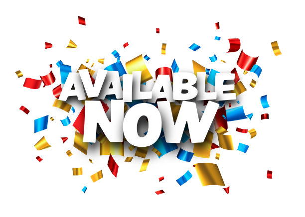 现在可用的标志在剪纸箔彩色纸屑背景。图片下载