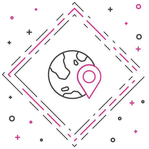 在白色背景上孤立的全球图标上的线位置。世界或土象星座。色彩缤纷的轮廓概念。向量图片下载