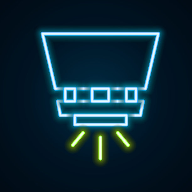 发光的霓虹灯线消防喷淋系统图标孤立的黑色背景。喷头，灭火器固体图标。色彩缤纷的轮廓概念。向量图片下载