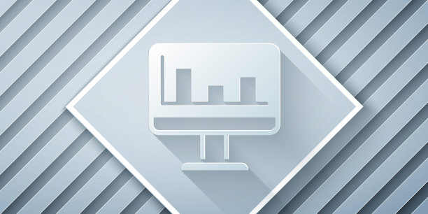剪纸电脑显示器与图表图标隔离在灰色背景。报告文本文件。会计的迹象。审计、分析、计划。纸艺风格。向量图片下载