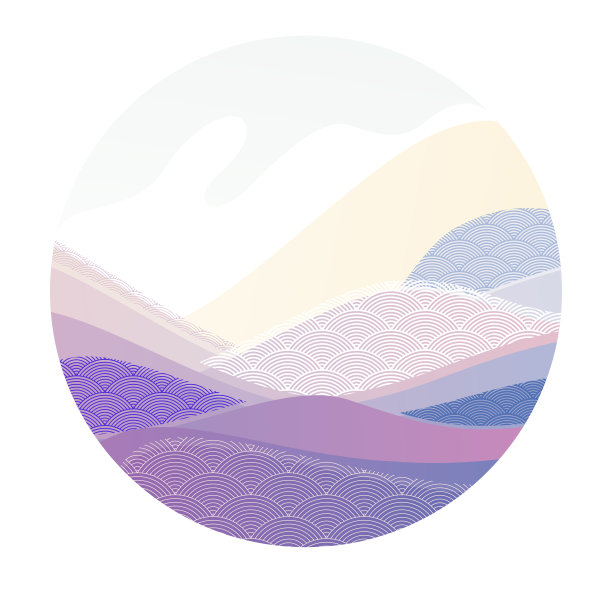 抽象的东方日本艺术矢量背景以圆形为形状，传统风格设计，波浪状的形状和山脉地形景观，流淌似海的线条。图片下载