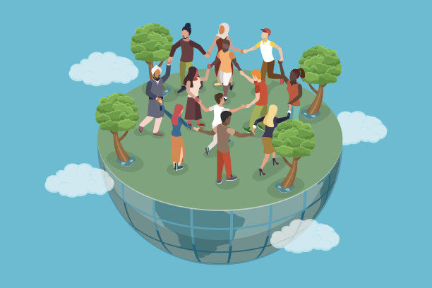 国际社区三维等距平面矢量概念图图片下载