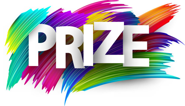 奖品纸字标志与彩色光谱油漆刷笔画在白色。图片下载
