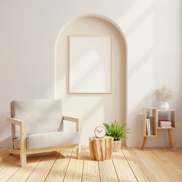 海报模型与垂直框架在空的最小的房间在客厅内部图片下载