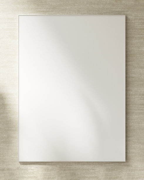 空白的大白色照片海报木框上的金棕色石材纹理壁纸墙在阳光下，树叶的阴影图片下载