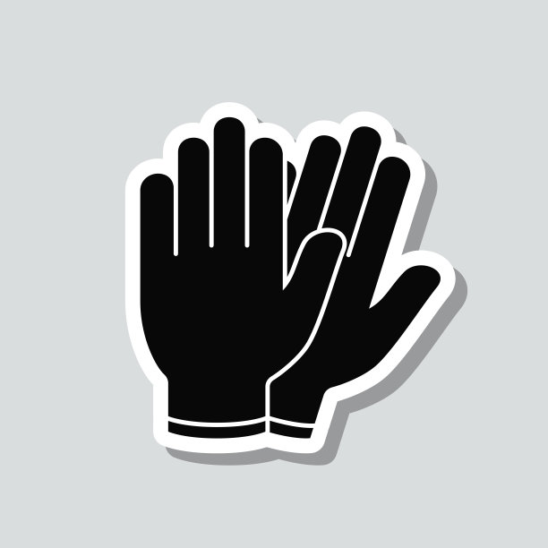 保护橡胶手套。灰色背景上的图标贴纸图片下载