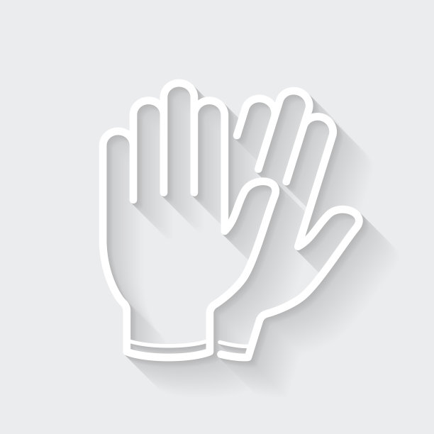 保护橡胶手套。图标与空白背景上的长阴影-平面设计图片下载