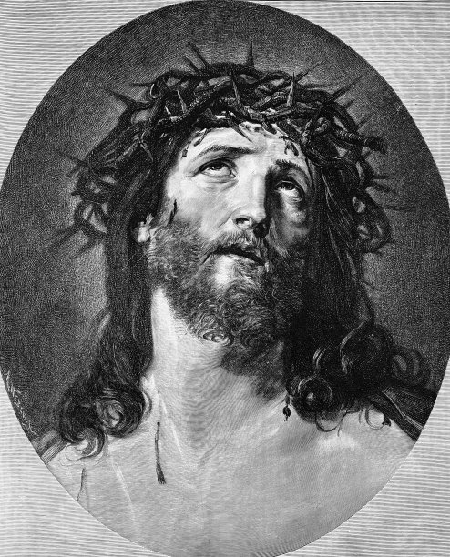 戴着荆棘冠冕的耶稣抬头仰望图片下载