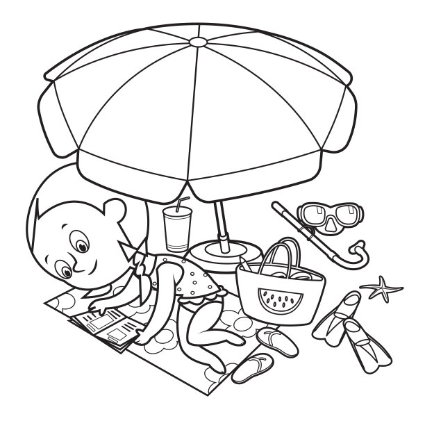 涂色书，女孩在沙滩上看书图片下载