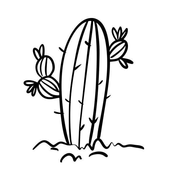 多汁有趣的卡通涂鸦仙人掌沙漠植物手绘单色黑白矢量插图。图片下载