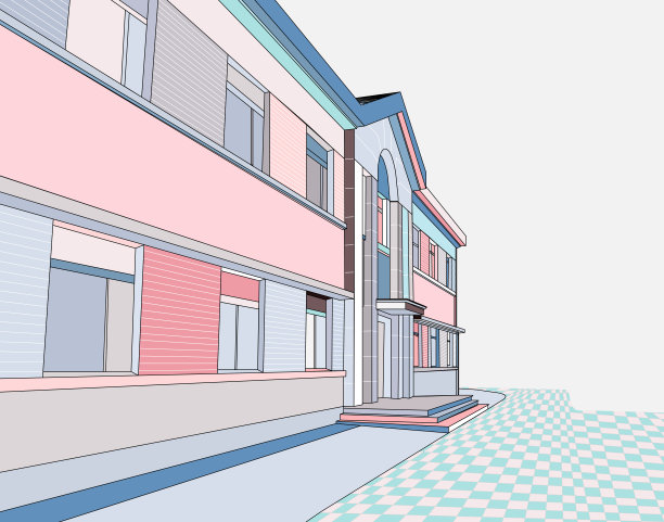 色彩丰富的现代建筑插画图片下载