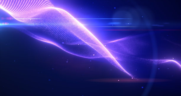 紫色发光能量明亮的波从小粒子和线条抽象的背景图片下载