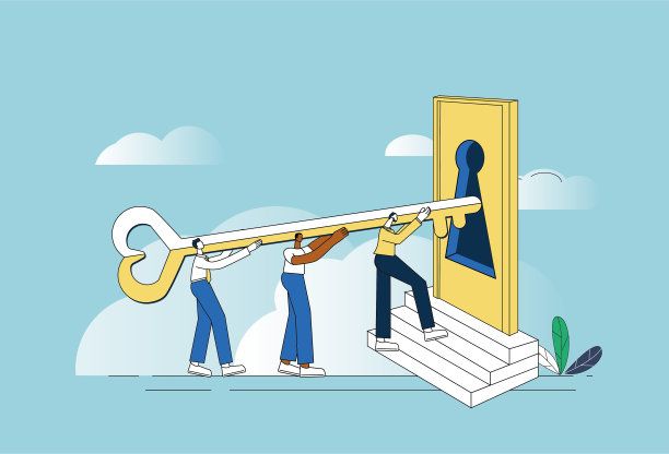 白领们拿着钥匙上了台阶去开门。图片下载