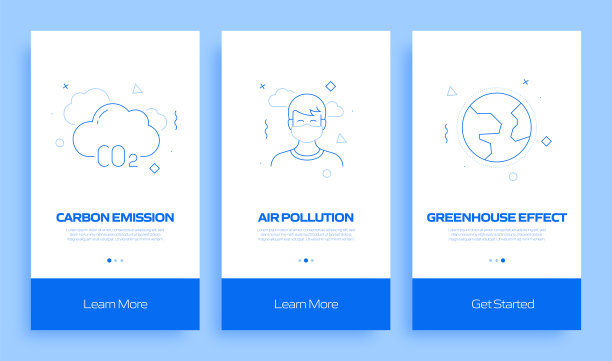 全球变暖概念在移动应用页面屏幕上的平面图标。用户体验，用户界面设计模板矢量插图图片下载
