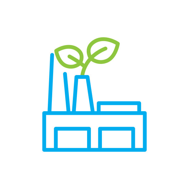 绿色工厂向量线图标-可编辑的笔画，简单的线符号，优质的设计元素。图片下载