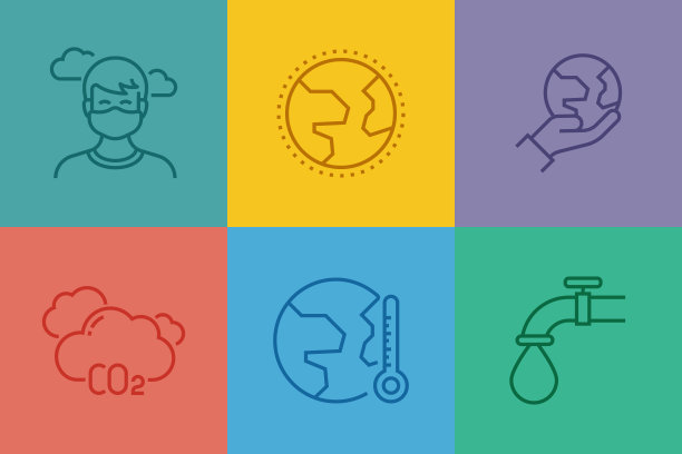 全球变暖相关线图标，轮廓矢量符号插图。图片下载