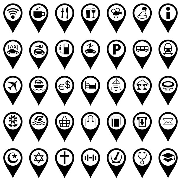 旅游和旅游位置地图大头针图标图片下载