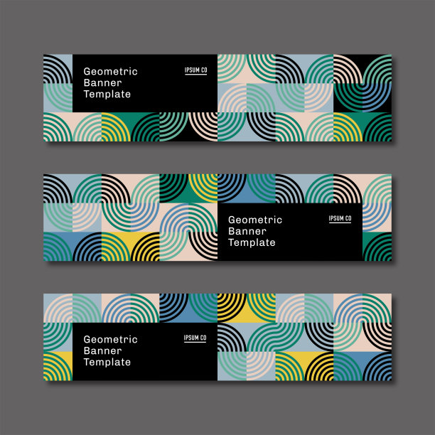 通用水平横幅集设计模板与抽象几何图形-戴维系统，IpsumCo系列图片下载