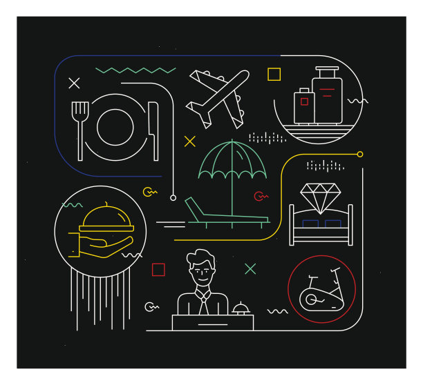 现代插画酒店设计。图片下载