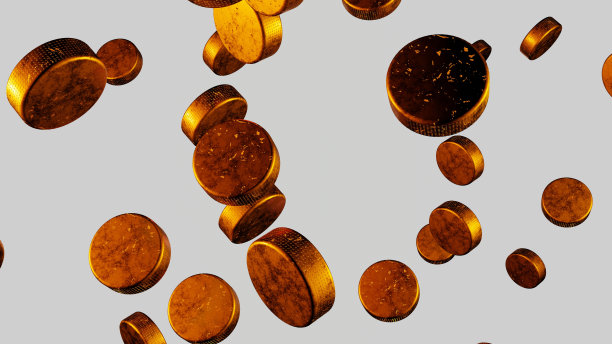 许多金色的冰球落在白色的背景上。图片下载