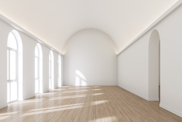 极简风格的空白色拱门室内3d渲染图片下载
