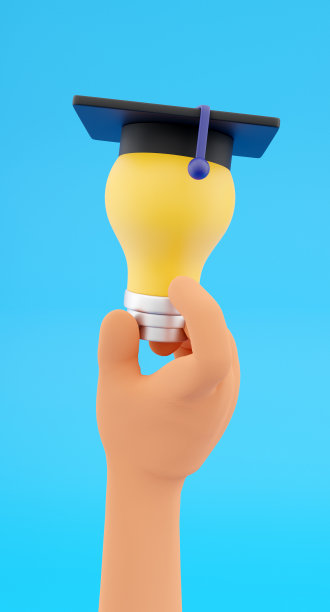 3d渲染毕业帽。3d渲染手持灯泡与帽子。3d渲染黄色灯泡插图图片下载