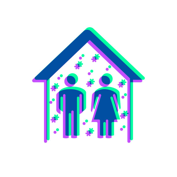 隔离——病人呆在家里。图标与两种颜色叠加在白色背景上图片下载