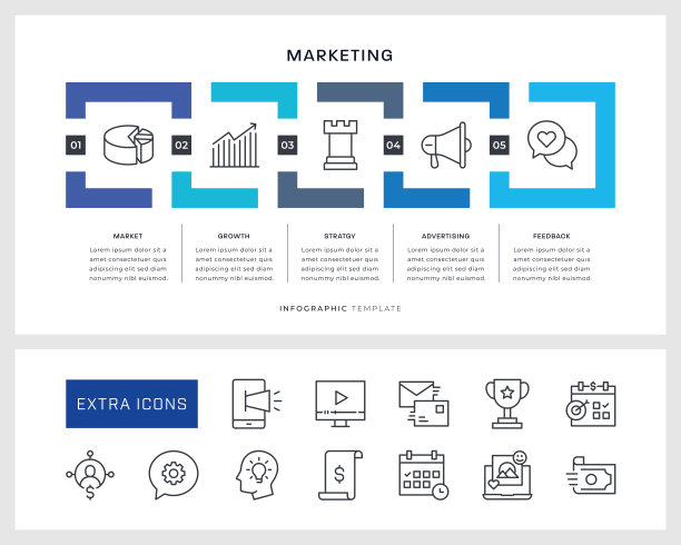 营销信息图表模板和线条图标图片下载