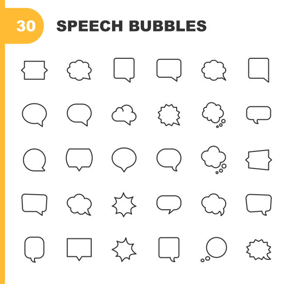 语音气泡线图标。可编辑的中风。像素完美。移动和Web。包含横幅，博客，聊天，漫画，评论，联系我们，客户支持，常见问题，营销，报价，社交媒体，支持，短信，视频会议等图标。图片下载