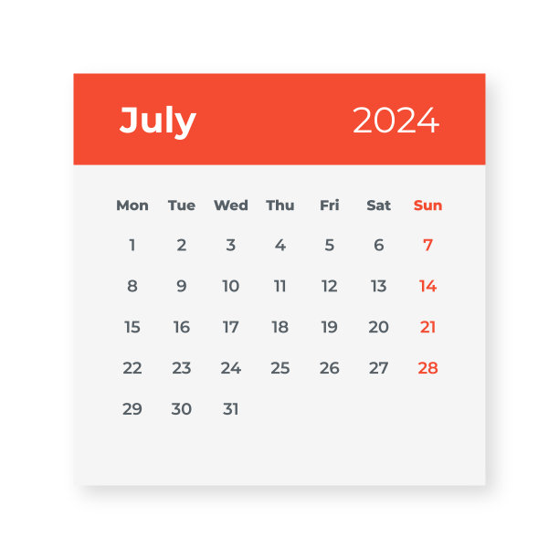 2024年7月——日历叶子。矢量图图片下载