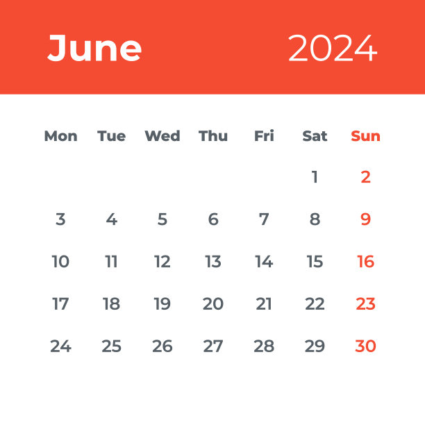 2024年6月——日历叶子。矢量图图片下载