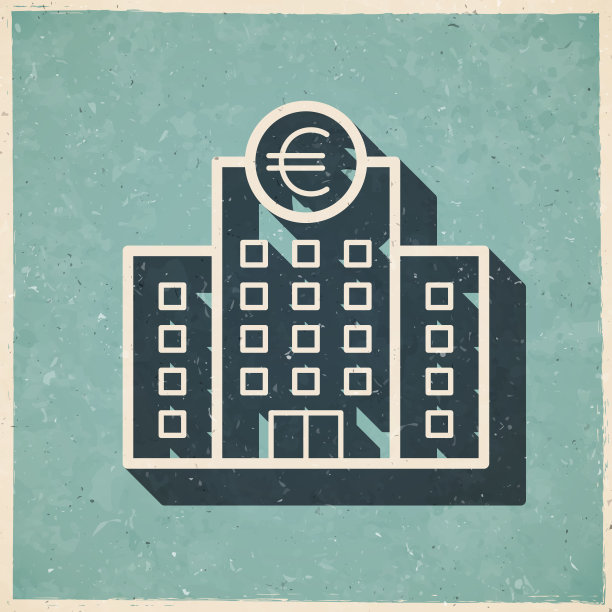 有欧元标志的银行。图标复古复古风格-旧纹理纸图片下载
