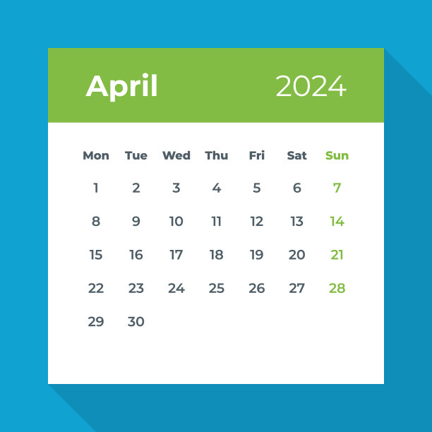 2024年4月——日历叶子。矢量图图片下载