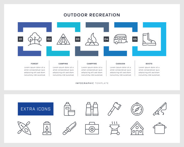 户外娱乐信息图表模板和线条图标图片下载