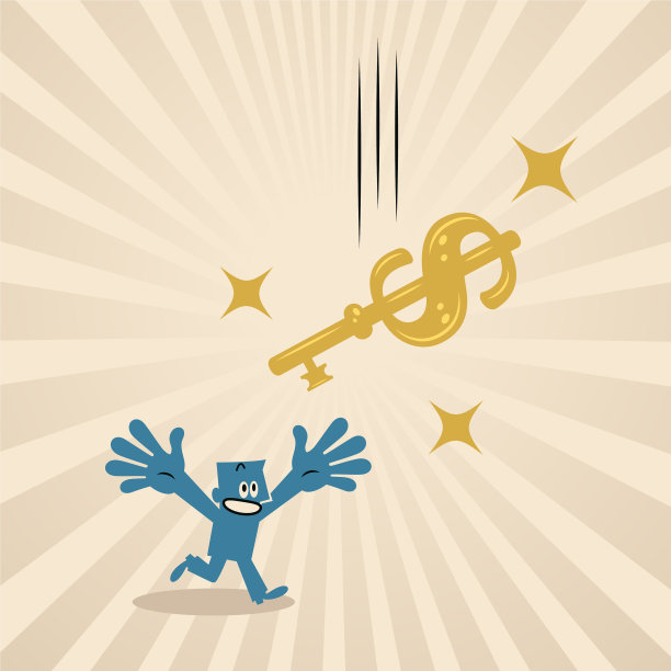 一个商人跑去抓住一把掉落的金元钥匙，追求机会，追求成功图片下载