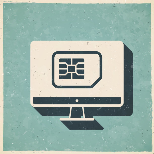带SIM卡的台式电脑。图标复古复古风格-旧纹理纸图片下载