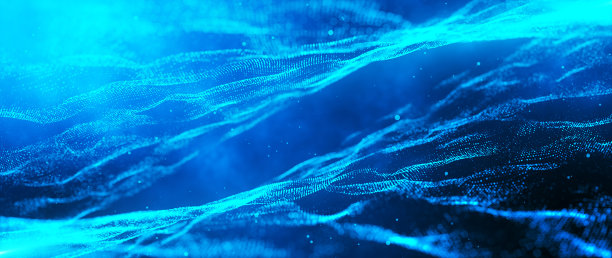 数字蓝色粒子波和光抽象背景。图片下载